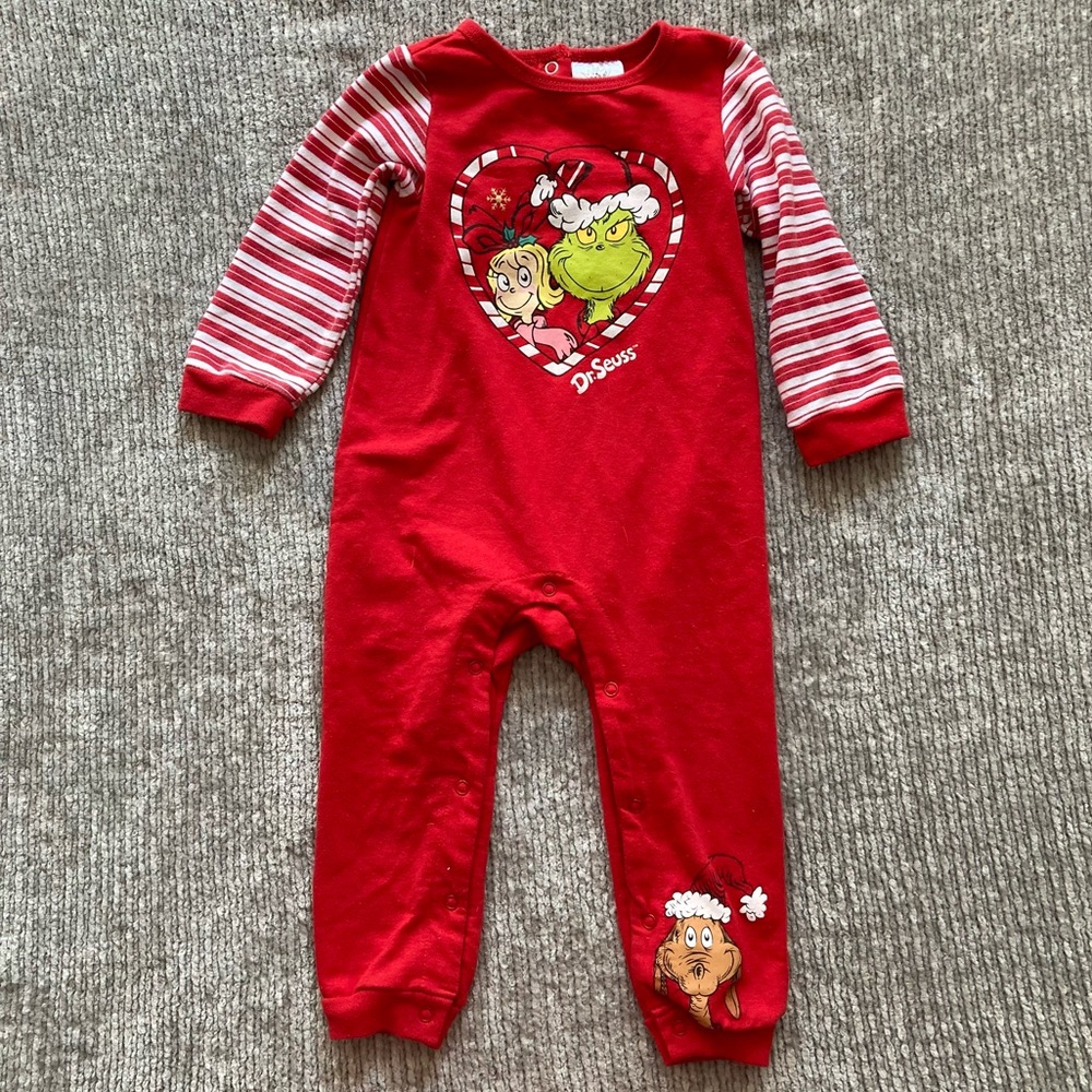 Dr. Seuss Baby Grinch Red Christmas Romper Size 18M Retro Holiday Classic